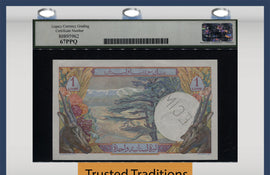 TT PK 048s 1950 LEBANON SPECIMEN 1 LIVRE LCG 67 PPQ SUPERB RARE & HIGHLY COVETED!