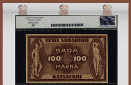 TT PK 48c 1919 ESTONIA 100 MARKA TREASURY NOTE SEERIA III LCG 63 CHOICE NEW