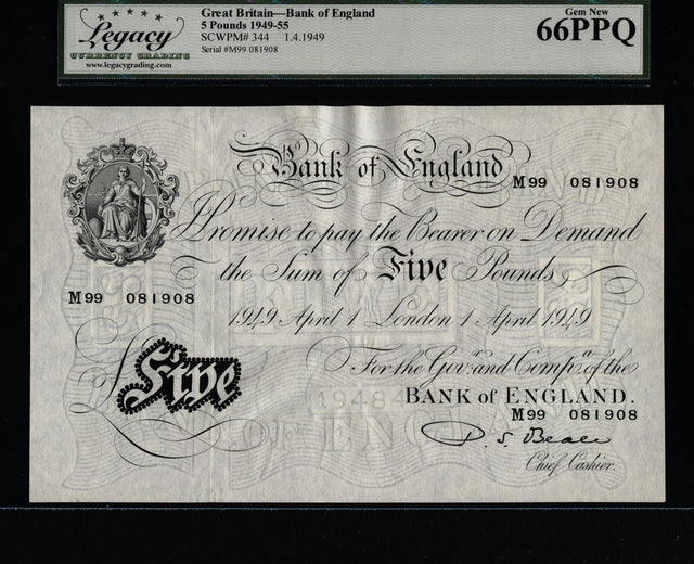TT PK 344 1949-55 GREAT BRITAIN 5 POUNDS LCG 66 PPQ GEM NEW ONLY ONE HIGHER!