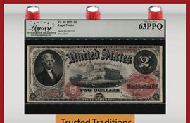 TT FR 48 1878 $2 LEGAL TENDER BRACELET REVERSE FULLY ORIGINAL LCG 63 PPQ