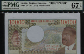 TT PK 1p1 GABON 10000 FRANCS FRONT PROOF PMG 67 EPQ SUPERB POP 2 NONE FINER!