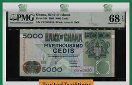 TT PK 34h 2002 GHANA BANK OF GHANA 5000 CEDIS PMG 68 EPQ SUPERB GEM FINEST KNOWN