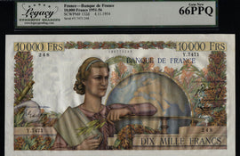 TT PK 132d 1951-56 FRANCE 10000 FRANCS LCG 66 PPQ NO GEMS KNOWN INCREDIBLE PIECE