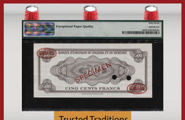 TT PK 6s 1960 RWANDA-BURUNDI 500 FRANCS SPECIMEN BLACK RHINO PMG 67 EPQ SUPERB