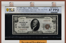 TT FR 1801-1 1929 $10 NATIONAL BANK NOTE 3 DIGIT SERIAL NUMBER 153 PCGS 67 PPQ
