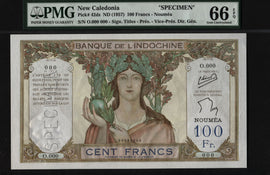 TT PK 42ds 1957 NEW CALEDONIA 100 FRANCS "SPECIMEN" PMG 66 EPQ GEM ONLY 2 FINER!