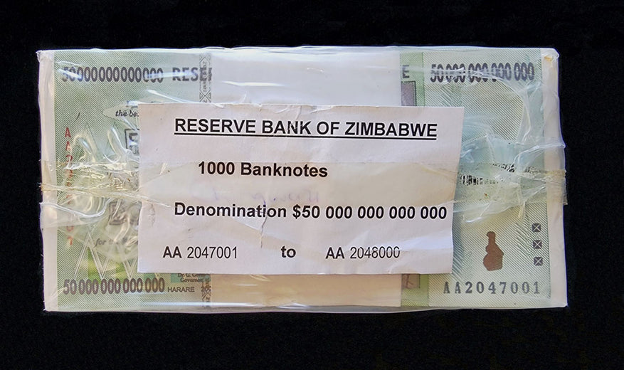 TT PK 90 2008 ZIMBABWE 50 TRILLION RARELY SEEN ORIGINAL SEALED BRICK 1000 NOTES