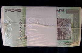 TT PK 90 2008 ZIMBABWE 50 TRILLION RARELY SEEN ORIGINAL SEALED BRICK 1000 NOTES