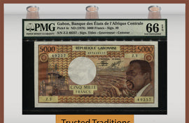 TT PK 0004c 1978 GABON 5000 FRANCS PMG 66 EPQ GEM UNCIRCULATED