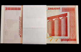 TT PK 89 2008 ZIMBABWE RESERVE BK 20 TRILLION 100 NOTES IN A ROW INCLUDING # AA0333333 WITH COA GEM