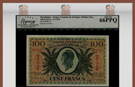 TT PK 25 1944 MARTINIQUE 100 FRANCS LCG 66 PPQ GEM NEW FINEST KNOWN!