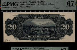 TT PK S110p1 & S110p2 MEXICO 20 PESOS SET OF FRONT AND BACK PROOF PMG 67 EPQ