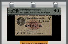 TT PK 1e  1917 INDIA / BRITISH ADMINISTRATION 1 RUPEE PMG 40 EXTREMELY FINE