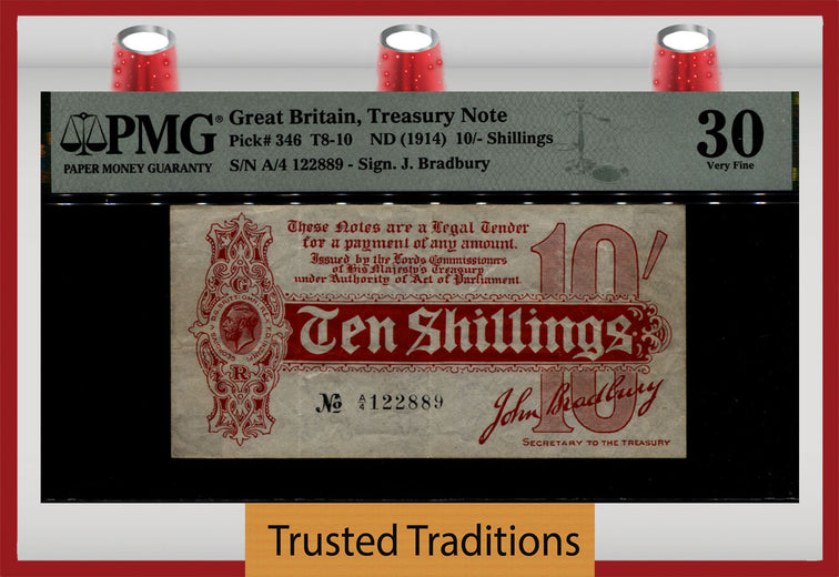 TT PK 346 ND (1914) GREAT BRITAIN TREASURY NOTE 10/-SHILLINGS PMG 30 VERY FINE