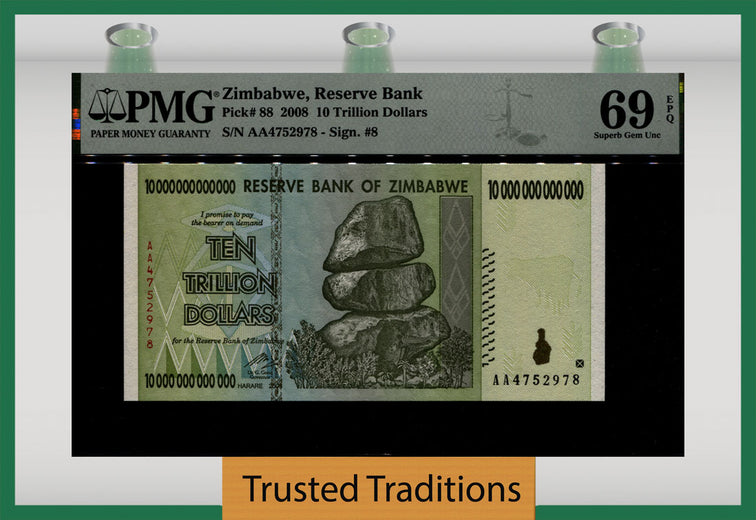 TT PK 88 2008 ZIMBABWE 10 TRILLION DOLLARS PMG 69 EPQ SUPERB GEM UNCIRCULATED!