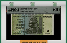 TT PK 88 2008 ZIMBABWE 10 TRILLION DOLLARS PMG 69 EPQ SUPERB GEM UNCIRCULATED!