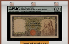 TT PK 99c 1972-74 ITALY 50000 LIRE LEONARDO DAVINCI MOST POPULAR PMG 67 EPQ