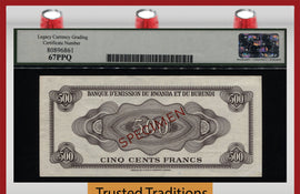 TT PK 6s 1960 RWANDA-BURUNDI 500 FRANCS SPECIMEN BLACK RHINO LCG 67 PPQ SUPERB