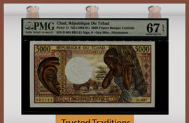 TT PK 11 1984-91 CHAD 5000 FRANCS PMG 67 EPQ SUPERB GEM UNCIRCULATED NONE FINER (Copy)