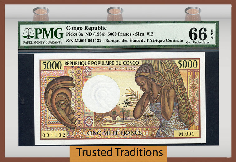 TT PK 0006a 1984 CONGO REPUBLIC 5000 FRANCS PMG 66 EPQ GEM UNCIRCULATED