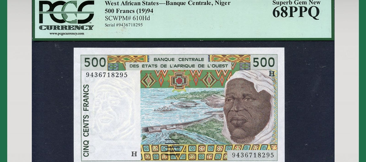 TT PK 0610Hd 1994 WEST AFRICAN STATES / NIGER 500 FRANCS PCGS 68 PPQ SUPERB GEM