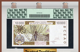 TT PK 0714K 1998-99 WEST AFRICAN STATES 10000 FRANCS HUGE ERROR MISSING # PCGS 58