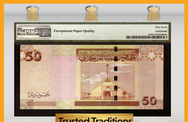 TT PK 0075 2008 LIBYA 50 DINARS PMG 67 EPQ MUAMMAR GADAF POP ONE FINEST KNOWN!