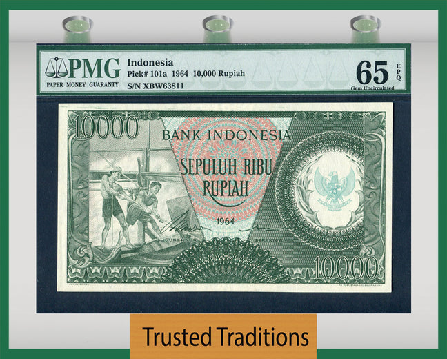 TT PK 0101a 1964 INDONESIA 10000 RUPIAH PMG 65 EPQ GEM POP ONE FINEST KNOWN!