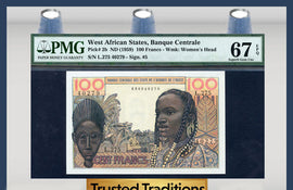 TT PK 0002b 1959 WEST AFRICAN STATES BANQUE CENTRALE 100 FRANCS PMG 67 EPQ!