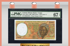 TT PK 0103Ch 2002 CENTRAL AFRICAN STATES 2,000 FRANCS PMG 67 EPQ SUPERB GEM UNC!