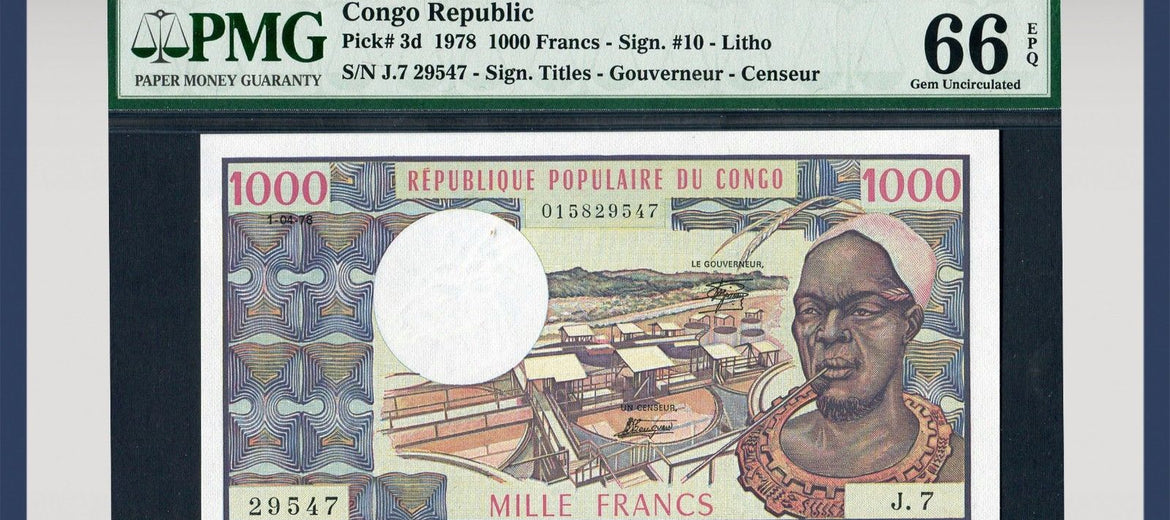 TT PK 0003d 1978 CONGO REPUBLIC 1000 FRANCS PMG 66 EPQ GEM UNCIRCULATED POP THREE