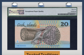 TT PK 0005s 1987 COOK ISLANDS 20 DOLLARS "SPECIMEN" PMG 65 EPQ GEM UNCIRCULATED
