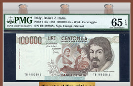 TT PK 0110a 1983 ITALY 100,000 LIRE "CARAVAGGIO" PMG 65 EPQ GEM UNCIRCULATED!