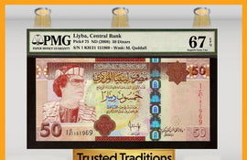 TT PK 0075 2008 LIBYA 50 DINARS PMG 67 EPQ MUAMMAR GADAF POP ONE FINEST KNOWN!