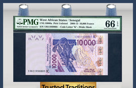 TT PK UNL10000a 2008-13 WEST AFRICAN STATES 10000 FRANCS "TAURACO" PMG 66 EPQ