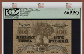 TT PK 0007b 1919 LATVIA 100 RUBLI "98 YRS OLD" PCGS 66 PPQ GEM NEW POP 3 NONE FINER