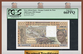 TT PK 0707Kc 1981 WEST AFRICAN STATES BANQUE CENTRALE 1000 FRANCS PCGS 66 PPQ