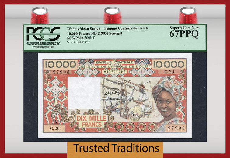 TT PK 0709Kf 1983 WEST AFRICAN STATES 10000 FRANCS PCGS 67 PPQ RARE NONE FINER!