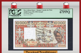 TT PK 0709Kf 1983 WEST AFRICAN STATES 10000 FRANCS PCGS 67 PPQ RARE NONE FINER!