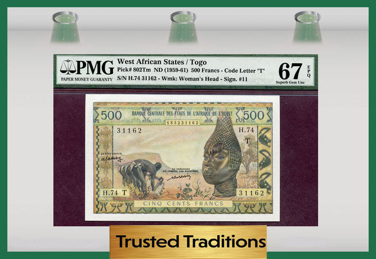TT PK 0802Tm 1959-61 WEST AFRICAN STATES 500 FRANCS PMG 67 EPQ POP THREE!