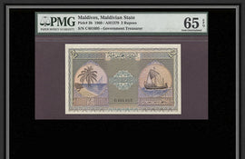TT PK 0003b 1960 2 RUPEES MALDIVES PMG 65 EPQ GEM UNCIRCULATED ONLY FEW FINER