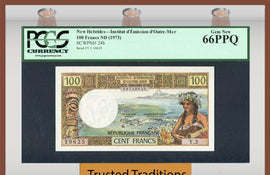 TT PK 0024b 1973 NEW HEBRIDES 100 FRANCS "MARIANNE" PCGS 66 PPQ GEM NEW!