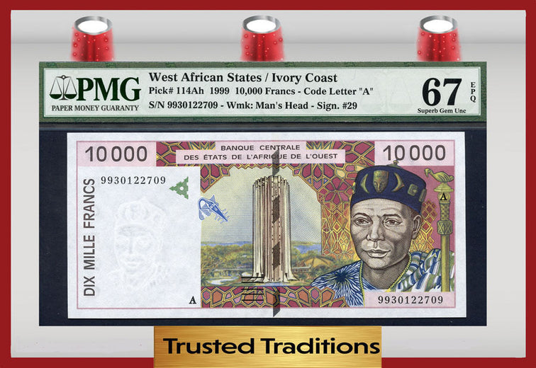 TT PK 0114Ah 1999 WEST AFRICAN STATES 10,000 FRANCS PMG 67 EPQ POP ONE!