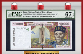 TT PK 0114Ah 1999 WEST AFRICAN STATES 10,000 FRANCS PMG 67 EPQ POP ONE!