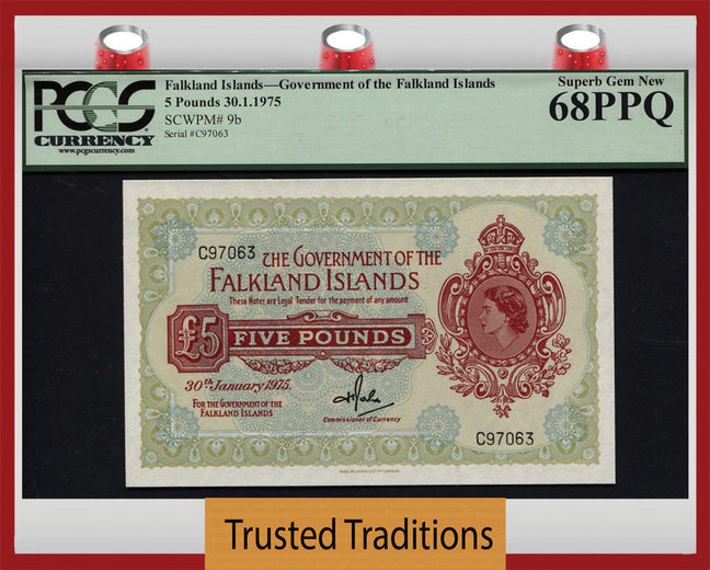 TT PK 0009b 1975 FALKLAND ISLANDS 5 POUNDS 