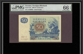 TT  PK 0053a 1965-70 SWEDEN 50 KRONOR PMG 66 EPQ GEM UNCIRCULATED HIGHEST KNOWN!