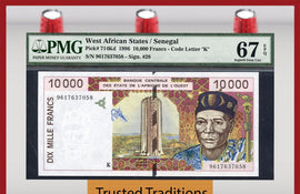 TT PK 0714Kd 1996 WEST AFRICAN STATES/SENEGAL 10,000 FRANCS PMG 67 EPQ SUPERB GEM