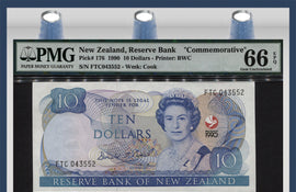 TT PK 0176 1990 10 DOLLARS NEW ZEALAND COMMEMORATIVE PMG 66 EPQ GEM UNCIRCULATED!