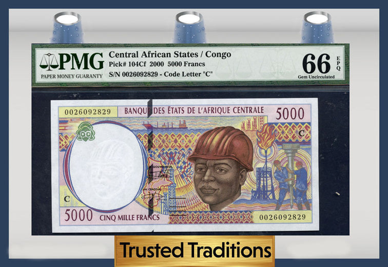 TT PK 0104Cf 2000 CENTRAL AFRICAN STATES / CONGO 5,000 FRANCS PMG 66 EPQ GEM
