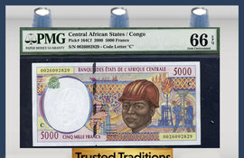 TT PK 0104Cf 2000 CENTRAL AFRICAN STATES / CONGO 5,000 FRANCS PMG 66 EPQ GEM